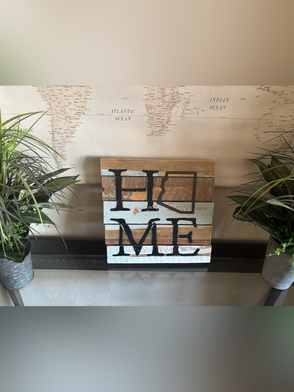 Arizona HOME Wooden Sign with White and Natural Wood Planks